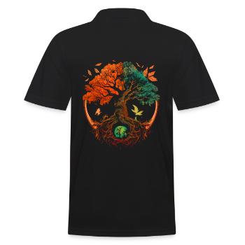 Mythischer Yggdrasil der Weltenbaum grün, orange - Männer Poloshirt - Schwarz - Hinten - Kai (181cm)