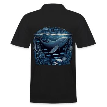 Baleine nageant sous une ville - Polo Homme - noir - Dos - Kai (181cm)