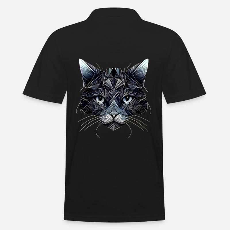 Schwarzes Katzengesicht mit geometrischen Mustern - Männer Poloshirt - Schwarz