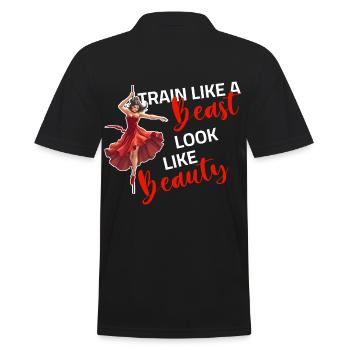 Pole Dance - Train like a Beast look like a Beauty - Männer Poloshirt - Schwarz - Hinten - Kai (181cm)