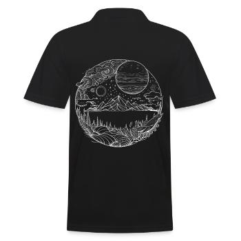 Psychedelische Landschaft als feine Liniengrafik - Männer Poloshirt - Schwarz - Hinten - Kai (181cm)