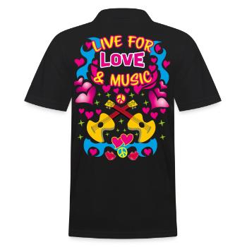 20 Live for Love and Music Herzen Gitarren Peace - Männer Poloshirt - Schwarz - Hinten - Kai (181cm)