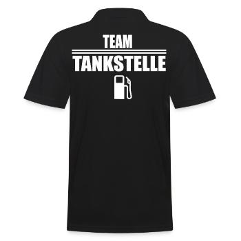 Team Tankstelle, Kasse Tankwart shirt Geschenk - Männer Poloshirt - Schwarz - Hinten - Kai (181cm)