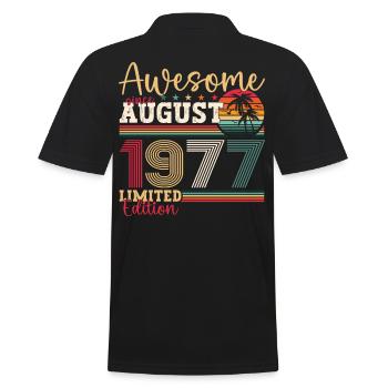 Awesome since August 1977 45th Birthday Gift - Men's Polo Shirt - black - Back - Kai (181cm)