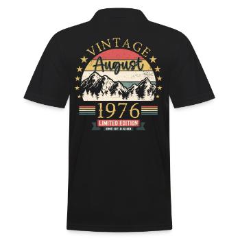 Original August Vintage 1976 Birthday Gift - Men's Polo Shirt - black - Back - Kai (181cm)
