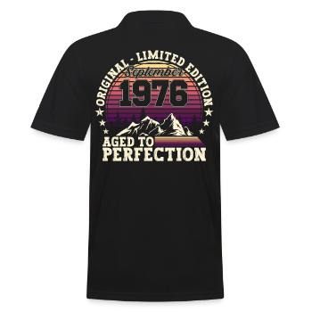 Original September 1976 46th Birthday Gift - Men's Polo Shirt - black - Back - Kai (181cm)