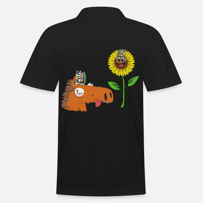 Hippie Pferd Pferde Gaul Sonnenblume Reiterin - Männer Poloshirt - Schwarz
