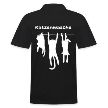 Lustige Katzen an der Wäscheleine - Männer Poloshirt - Schwarz - Hinten - Kai (181cm)