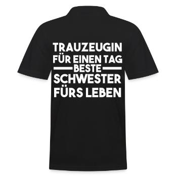 Schwester Trauzeugin - Männer Poloshirt - Schwarz - Hinten - Kai (181cm)