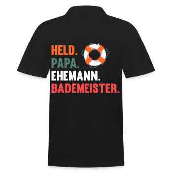 Rettungsschwimmer Papa Vater Bademeister - Männer Poloshirt - Schwarz - Hinten - Kai (181cm)