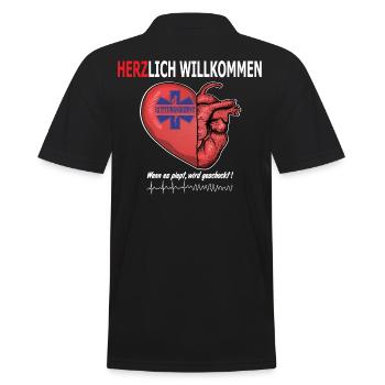 Rettungsdienst Herzlich Willkommen, Defibrillator - Männer Poloshirt - Schwarz - Hinten - Kai (181cm)