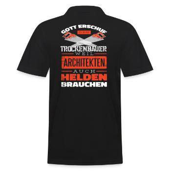 Trockenbauer Held, Handwerker Monteur Trockenbau - Männer Poloshirt - Schwarz - Hinten - Kai (181cm)
