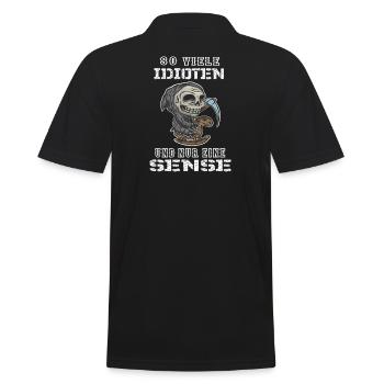 Schwarzer Humor, Idioten und nur eine Sense, FUNNY - Männer Poloshirt - Schwarz - Hinten - Kai (181cm)