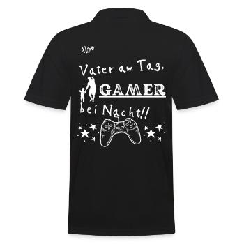 Gamer bei Nacht - Männer Poloshirt - Schwarz - Hinten - Kai (181cm)
