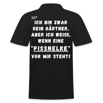 Ich bin zwar kein Gärtner. Nelke vor mir. - Männer Poloshirt - Schwarz - Hinten - Kai (181cm)