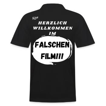 Herzlich willkommen im falschen Film. - Männer Poloshirt - Schwarz - Hinten - Kai (181cm)