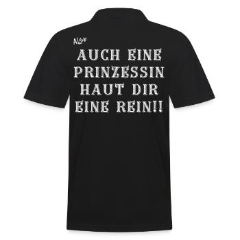 Auch eine Prinzessin haut dir eine rein. - Männer Poloshirt - Schwarz - Hinten - Kai (181cm)