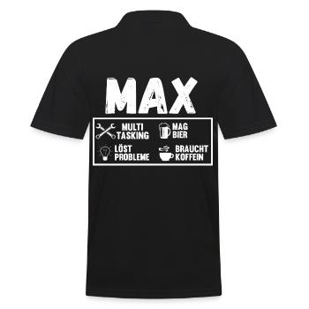 Max - Männer Poloshirt - Schwarz - Hinten - Kai (181cm)