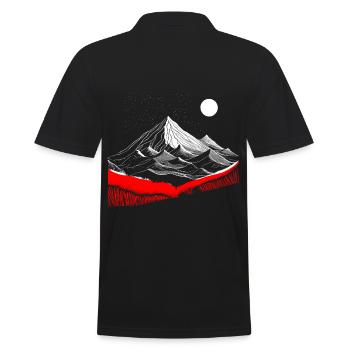 Berge mit Mond und roten Details - Minimalismus - Männer Poloshirt - Schwarz - Hinten - Kai (181cm)