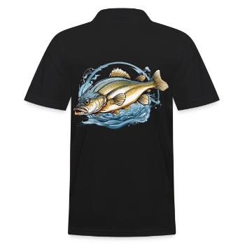 Ästhetischer Fischer Fisch Illustration Angel - Männer Poloshirt - Schwarz - Hinten - Kai (181cm)