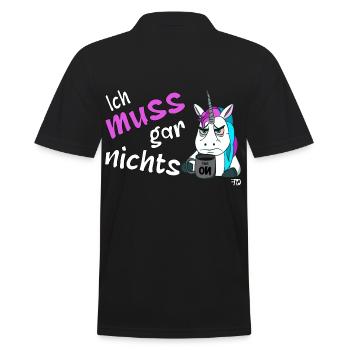 Ich muss gar nichts, lustiges grimmiges Einhorn - Männer Poloshirt - Schwarz - Hinten - Kai (181cm)