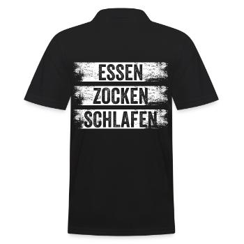 Essen Zocken Schlafen Gamer Gaming - Männer Poloshirt - Schwarz - Hinten - Kai (181cm)