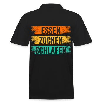 Essen Zocken Schlafen Gamer Gaming - Männer Poloshirt - Schwarz - Hinten - Kai (181cm)