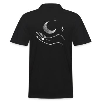 Lune dans la main, dessin style tattoo dotwork - Polo Homme - noir - Dos - Kai (181cm)