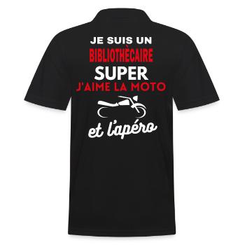 moto phrase drôle apéro BIBLIOTHÈCAIRE citation - Polo Homme - noir - Dos - Kai (181cm)