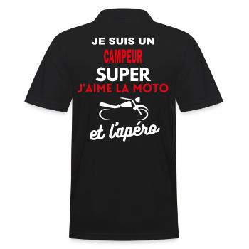 moto phrase drôle apéro CAMPEUR citation - Polo Homme - noir - Dos - Kai (181cm)