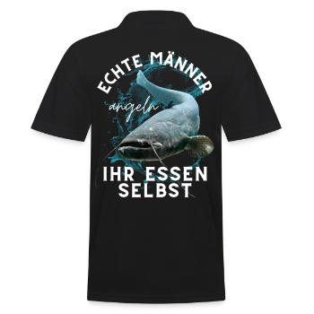 ECHTE MÄNNER - Angler angeln ANGEL - Männer Poloshirt - Schwarz - Hinten - Kai (181cm)