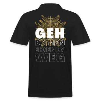 Wegweiser VEGVISIR - GEH DEINEN EIGENEN WEG - Männer Poloshirt - Schwarz - Hinten - Kai (181cm)