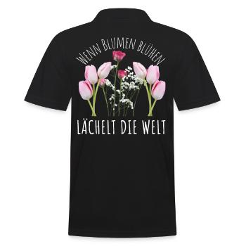 Blumen Garten Gärtner Blumenstrauß BLUMENLIEBE - Männer Poloshirt - Schwarz - Hinten - Kai (181cm)