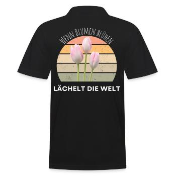 Blumen Garten Gärtner Blumenstrauß BLUMENLIEBE - Männer Poloshirt - Schwarz - Hinten - Kai (181cm)