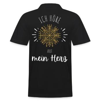Wegweiser MOTIVATION - VEGVISIR - Männer Poloshirt - Schwarz - Hinten - Kai (181cm)