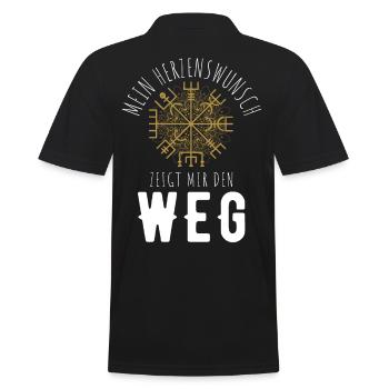 Wegweiser RUNEN Motivation - VEGVISIR - Männer Poloshirt - Schwarz - Hinten - Kai (181cm)
