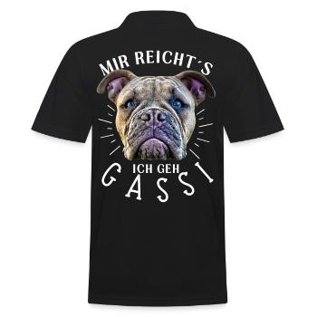MIR REICHTS ... Bulldogge Bulldog Bulldoggen - Männer Poloshirt - Schwarz - Hinten - Kai (181cm)