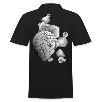 Roboter mit Würfel hellgrau - Männer Poloshirt - Schwarz - Hinten - Kai (181cm)