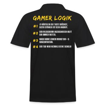 Gamer Logik Zocken Gaming Spruch Nerd Geek Daddeln - Männer Poloshirt - Schwarz - Hinten - Kai (181cm)