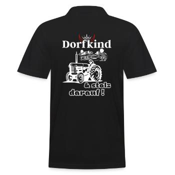 Dorfkind und stolz darauf- Spruch mit Traktor - Männer Poloshirt - Schwarz - Hinten - Kai (181cm)
