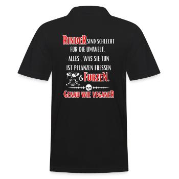 Anti Vegan- Rinder sind schlecht für die Umwelt... - Männer Poloshirt - Schwarz - Hinten - Kai (181cm)
