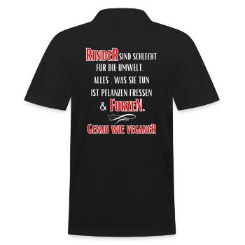 Anti Vegan- Rinder sind schlecht für die Umwelt... - Männer Poloshirt - Schwarz - Hinten - Kai (181cm)