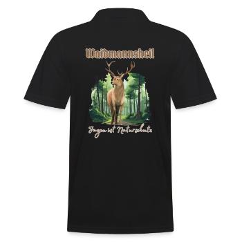 Jäger Outfit Waidmannsheil - Jagen ist Naturschutz - Männer Poloshirt - Schwarz - Hinten - Kai (181cm)