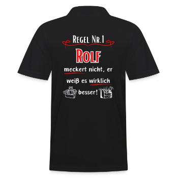 Rolf meckert nicht, er weiß es wirklich Besser ! - Männer Poloshirt - Schwarz - Hinten - Kai (181cm)