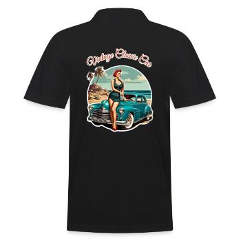 Vintage Voiture Classique Rétro Pin Up Girl - Polo Homme - noir - Dos - Kai (181cm)