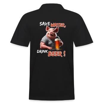 Save Water, Drink Beer - Lustige Party Sau - Männer Poloshirt - Schwarz - Hinten - Kai (181cm)