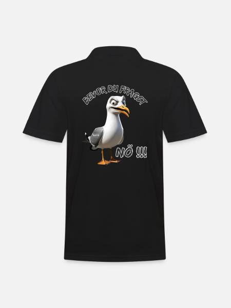 Lustiger Spruch mit Möwe Bevor du fragst Nö !!! - Männer Poloshirt - Schwarz