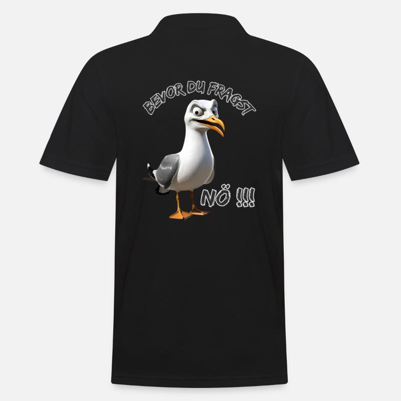 Lustiger Spruch mit Möwe Bevor du fragst Nö !!! - Männer Poloshirt - Schwarz