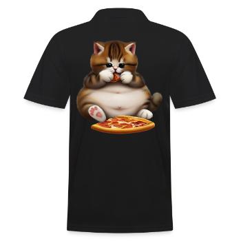 Pizza Liebhaber Katze - Männer Poloshirt - Schwarz - Hinten - Kai (181cm)