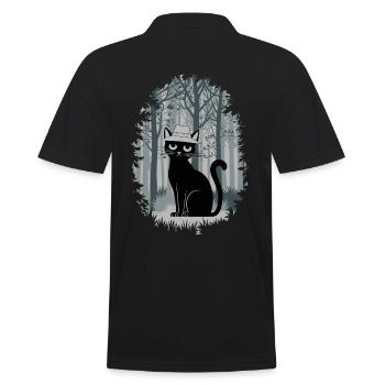 Cottagecore Cat in the Woods with Hat - Men's Polo Shirt - black - Back - Kai (181cm)